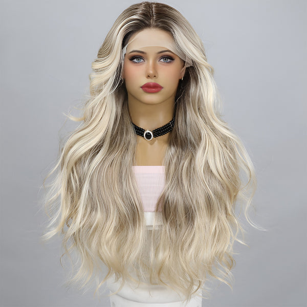 Smilco Deluxe T-Part Lace Wig – Natural Rooted Long Waves in Beach Blonde - 22 Inch/SM9038