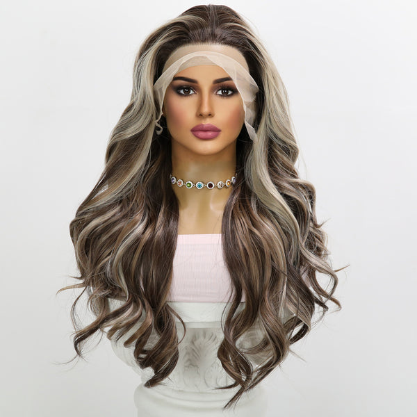28-inch | Ombre Brown  Blonde Mixed Highlight Body wave 13*4 Lace Front Wig| SM9711