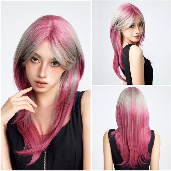 SMILCO/Ombre Pink | Wavy Long Middle Part Hair For Women | Dairy Style | Synthetic Full Machine Wigs | SM261