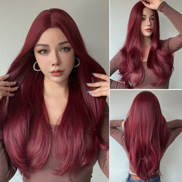 24-inch | Wine Red  middle Part Stranght Fashion Hair | SM1640