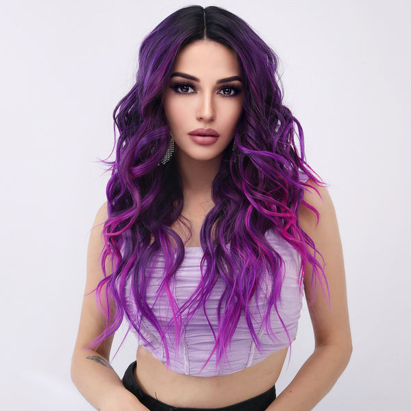 28-inch | Ombre Purple Highlight Lacefront Front T Part party wig  | SM9026