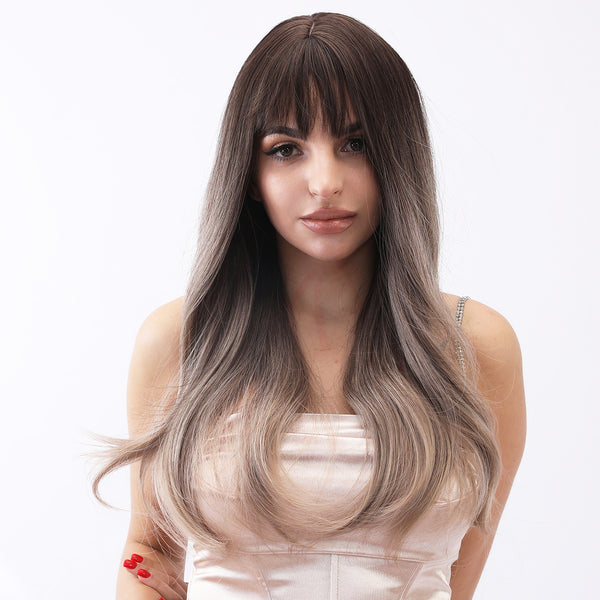 26-inch | Ombre Gray Loose Wave with Bangs | SM037