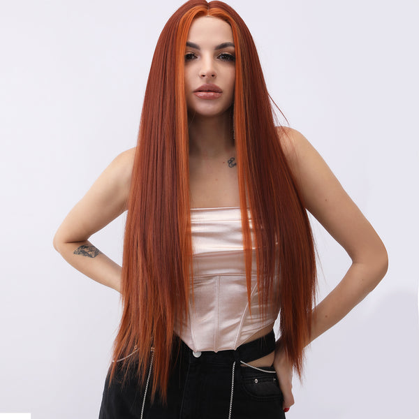 32inches Ginger Highlight Straight Long Lace Front wig Women Wig SM9886