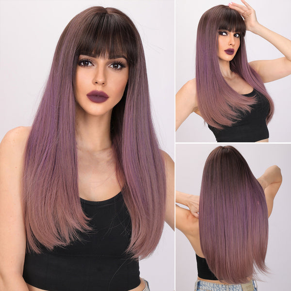 24-inch | Ombre Purple Straight with Bangs | SM169-2