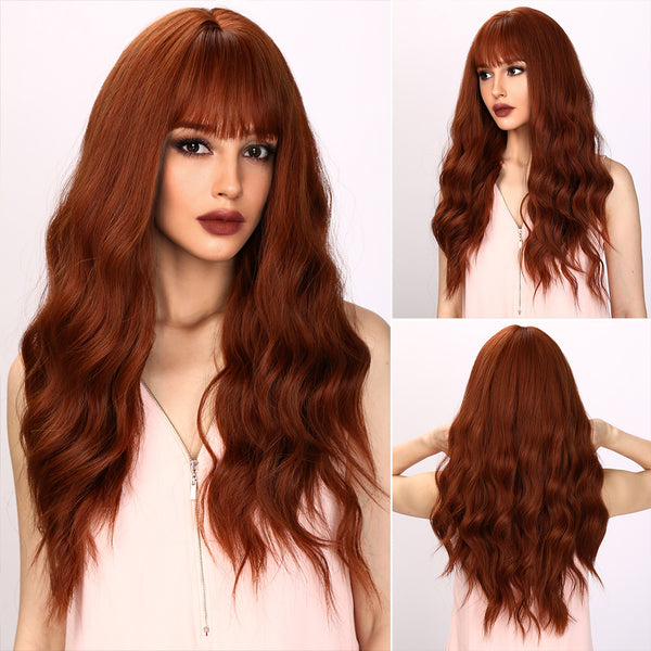 26-inch | Ombre Orange Red Loose Wave with Bangs | SM6154