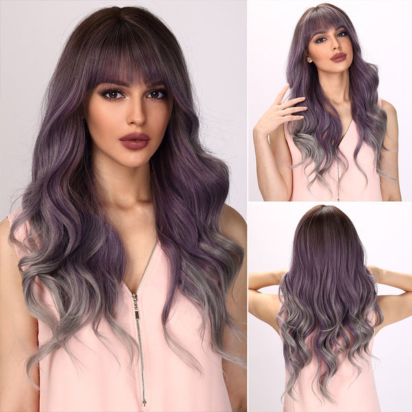28-inch | Ombre Purple Loose Wave with Bangs | SM6163