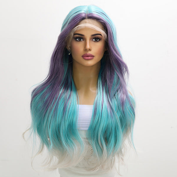 26-inch |  Pureple Blue  Highlight Bodyway hair T part  Lace Front Wigs | SM9046