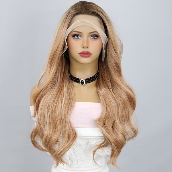 Smilco Warm Blonde Waves 13x4 Lace Front Wig – Sun-Kissed Highlights, 26 Inch/SM9712