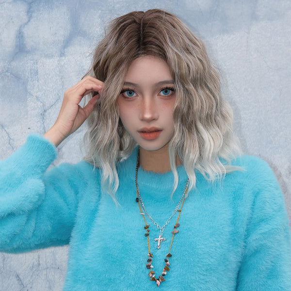Smilco Ash Blonde Wave T-Part Lace Wig – Trendy Bob, 14 Inch| SM9171