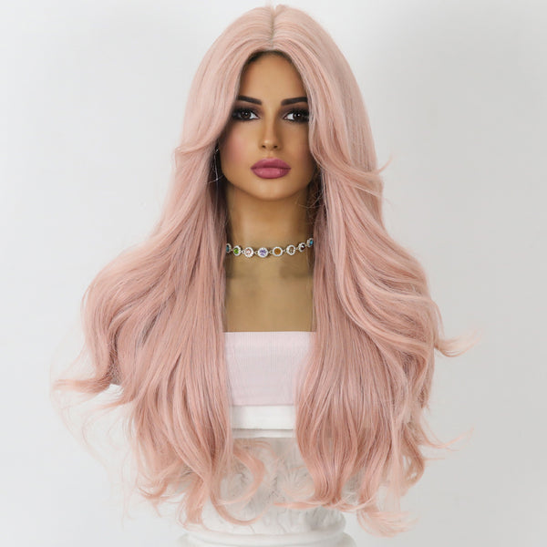 Smilco Dusty Pink Wavy Wig – Small Lace Front, 26 Inch/SM1837