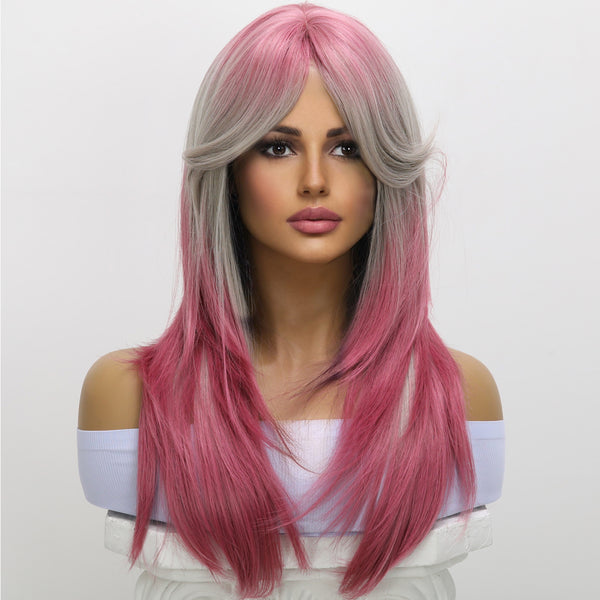 SMILCO/Ombre Pink | Wavy Long Middle Part Hair For Women | Dairy Style | Synthetic Full Machine Wigs | SM261