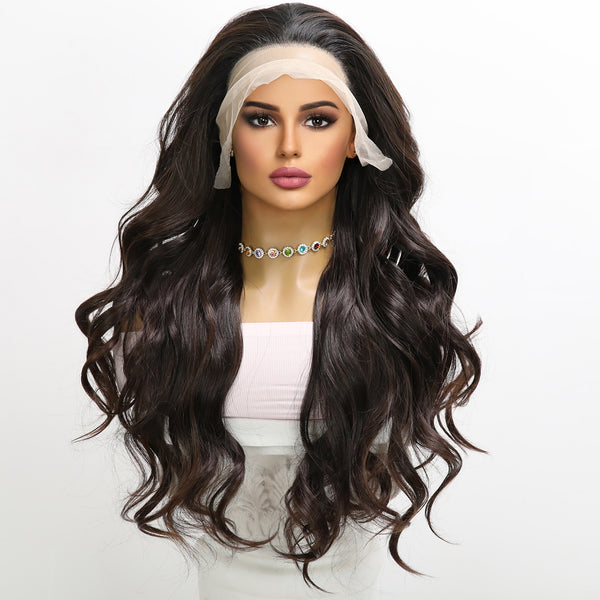 Smilco Deep Brown 13x4 Large Lace Wig – Lustrous Waves, Natural Look, 24 Inch/SM9706