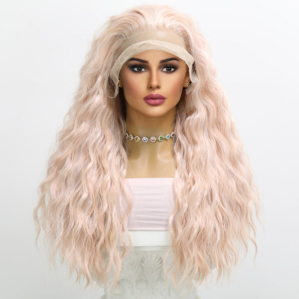 Smilco Pastel Pink Dream 13x4 Lace Front Wig – Romantic Waves, 26 Inch| SM9708