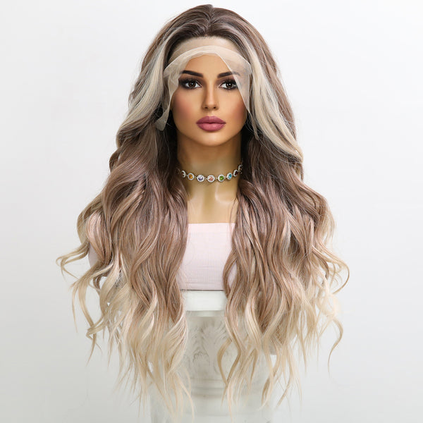 Smilco Balayage 13x4 Large Lace Wig – Dark Roots to Light Blonde, Luxurious Waves, 26 Inch/SM9713