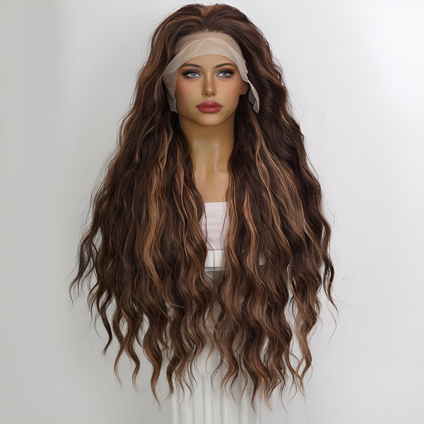 SMILCO 30-inch |Brown Highlights Curly 13*4 Lace Front Wig| SM9717