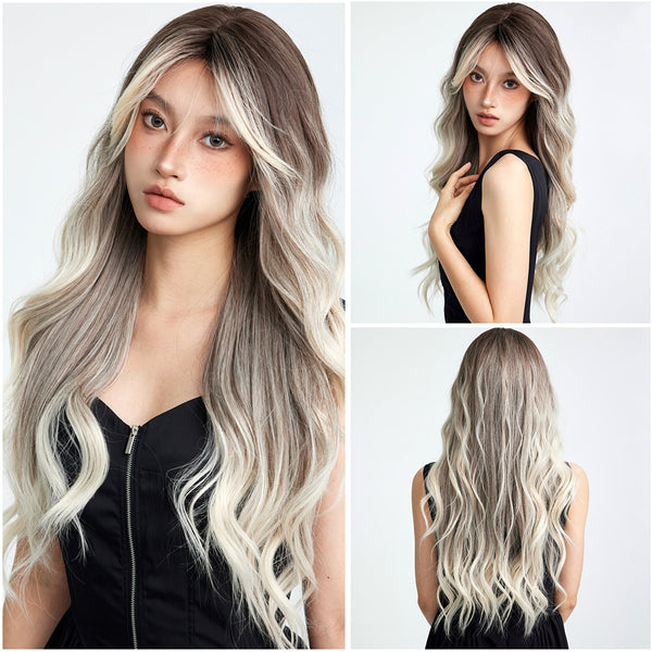 26-inch | Ombre White Gold Loose Wave with Bangs | SM5119