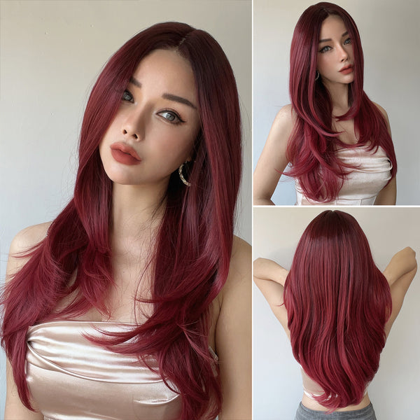 26-inch | Ombre Claret Red mico Wave hair T part Lace Front Wigs | SM9144