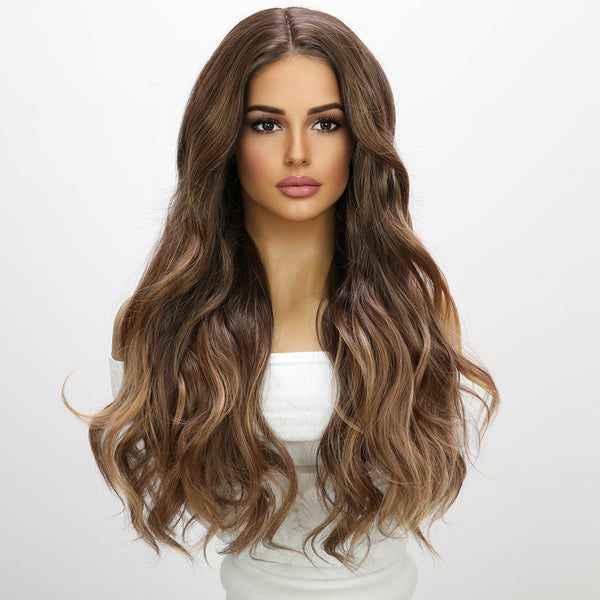 SMILCO/24-inch |Mixed Brown Long Loose Curly Wave Lace Front Wigs | Daily Style | SM9032