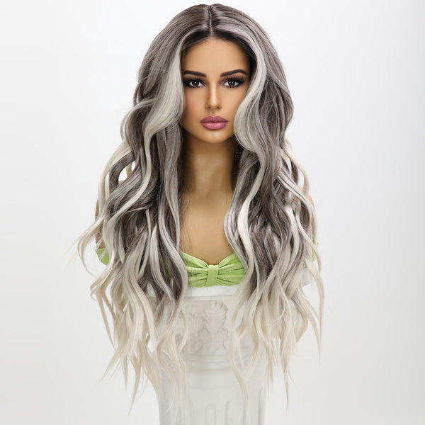 26-inch |Ombre Grey Blonde Highlight Water Wave T part  Lace Front Wigs | SM9222