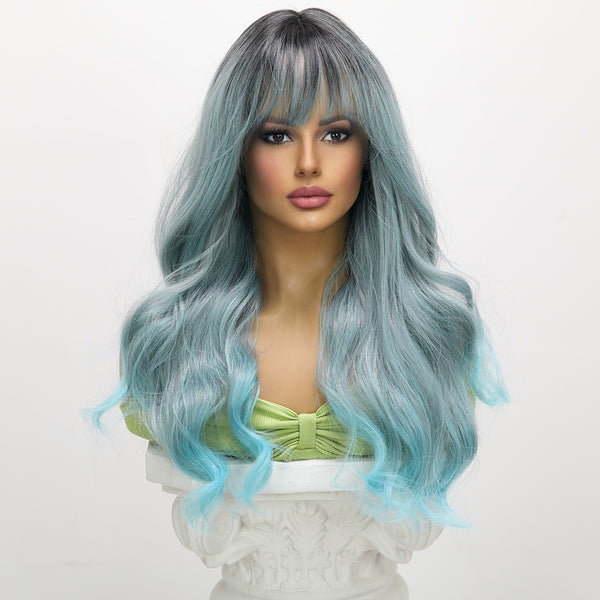 28-inch | Blue-gray gradient Loose Wave with Hair Bangs | SM6162