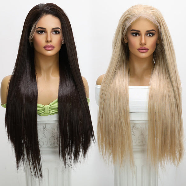 28-inch | Blonde Black Straight 360 Full Lace Front Wigs Nature Hair Line | SM9811 SM9812