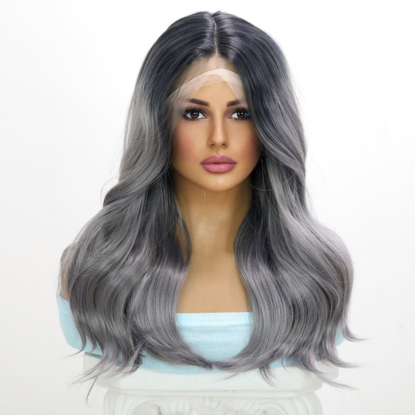 22-inch |Ombre Grey body Wave  hair T part  Lace Front Wigs | SM9168