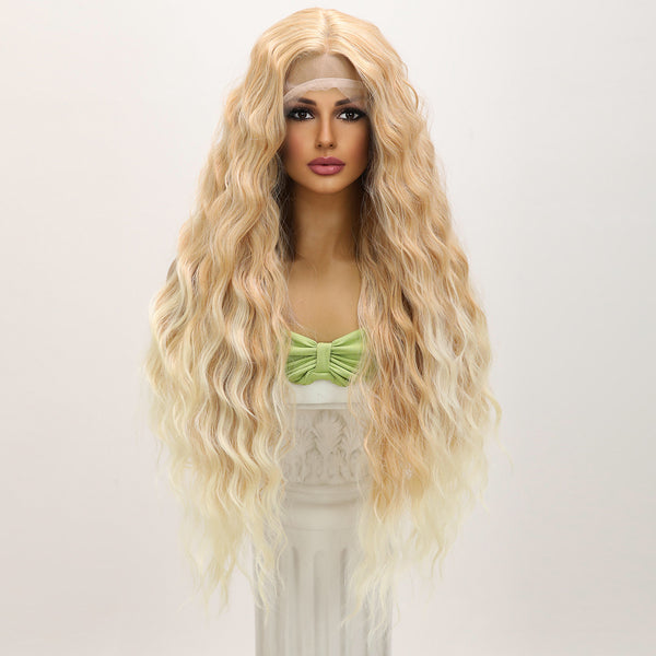 32-inch |Ombre Blonde Curly  hair Water  Wave T part  Lace Front Wigs | SM9175