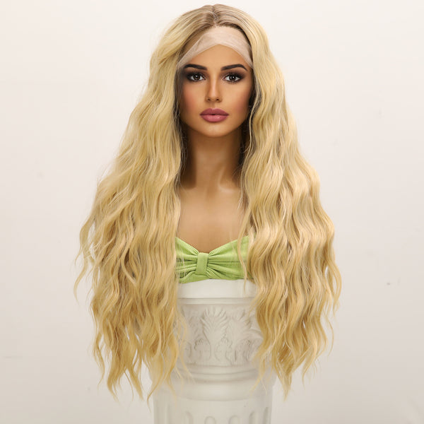 32-inch |Ombre Blonde  Curly  hair  water WaveT part  Lace Front Wigs | SM9214