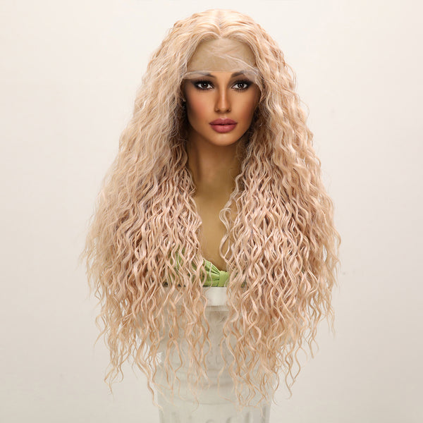 28-inch |Blonde Curly  hair T part  Lace Front Wigs | SM9164