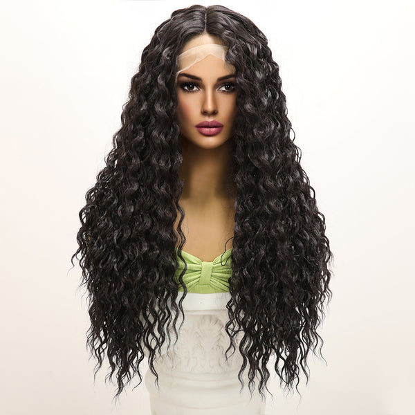 26-inch |1B Black Curly  hair Deep Wave T part  Lace Front Wigs | SM9170