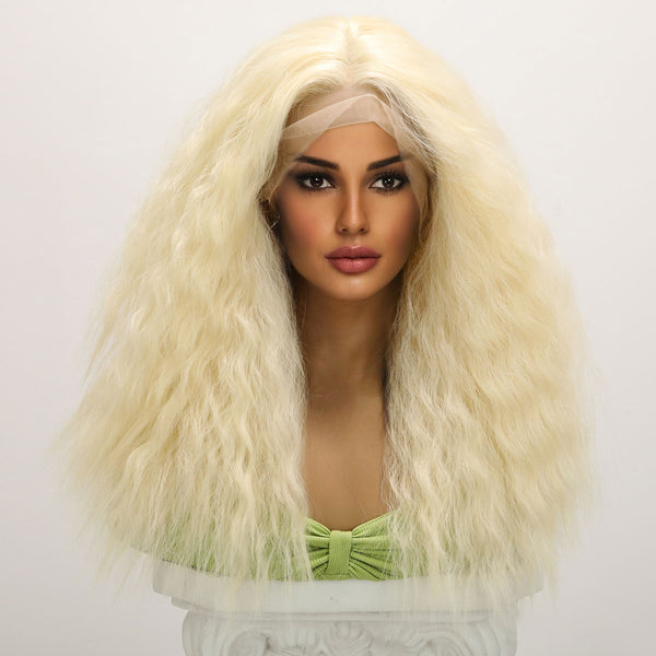 20-inch |Blonde Curly  hair Straight Afro T part  Lace Front Wigs | SM9176