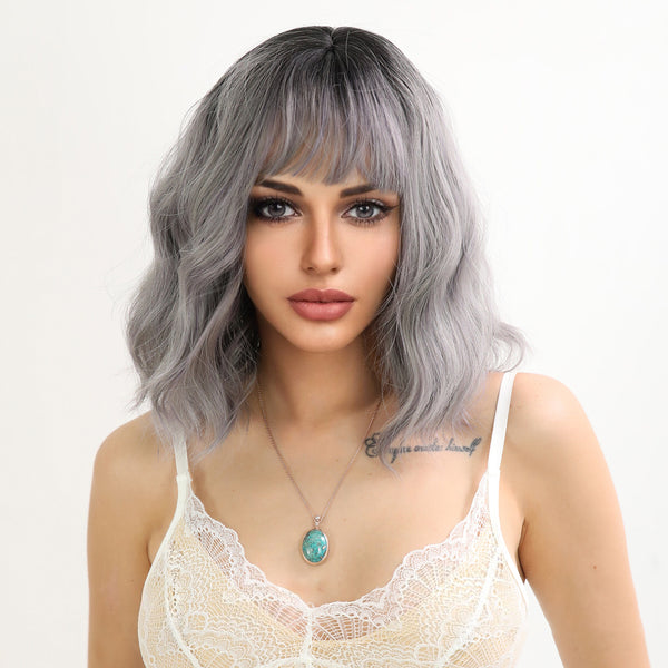 14-inch |Ombre Grey| Curly Hair with hair bangs |SM210-3