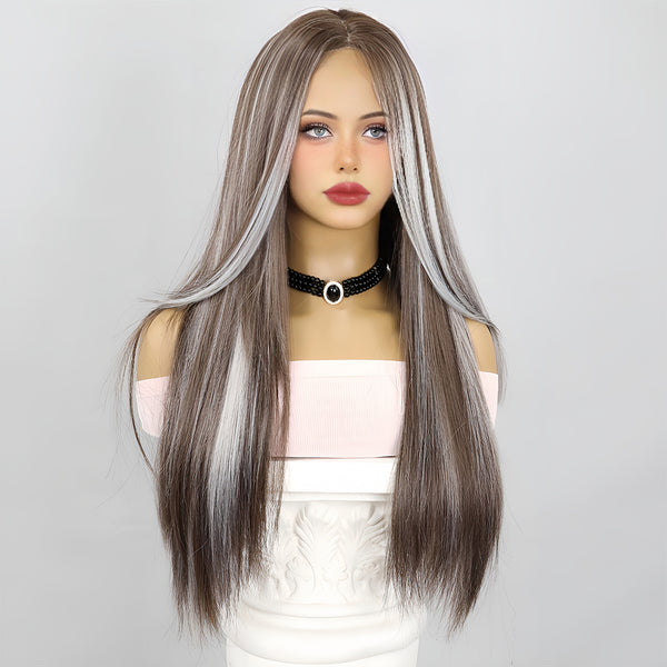 Smilco Ash Blonde Sleek Straight Wig – Small Lace Front, 26 Inch/SM1663