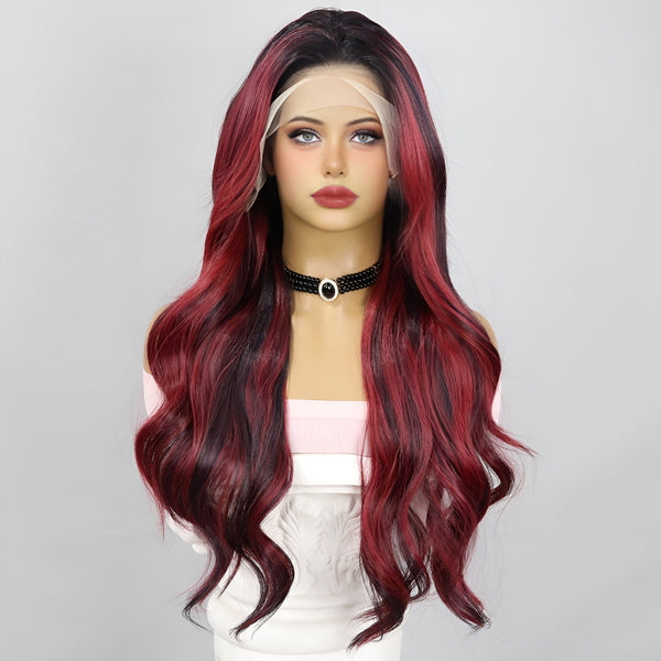 Smilco Vibrant Red Waves 13x4 Large Lace Wig – Luscious Length, 28 Inch/SM9705