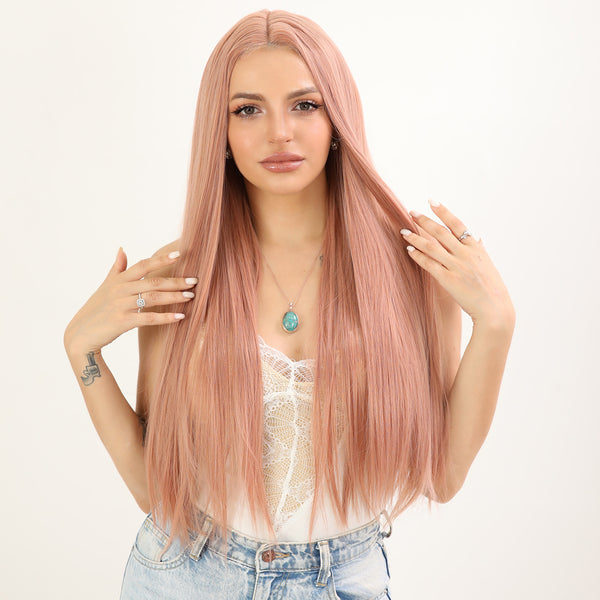 28-inch |Tea Pink Staight  hair Small T part  Lace Front Wigs | SM9156