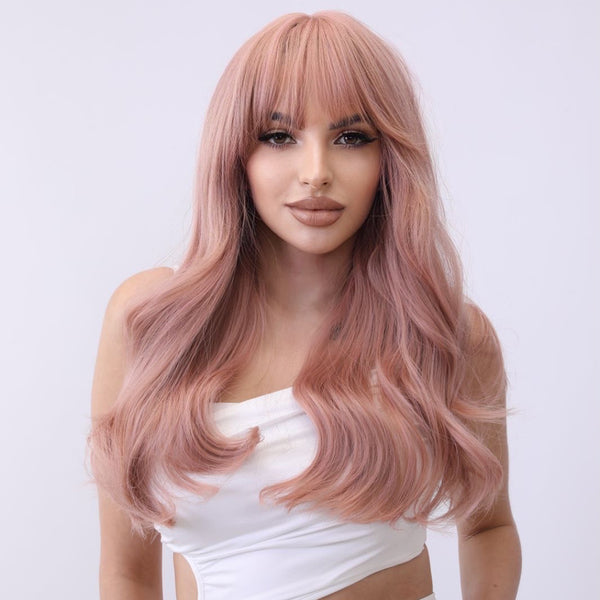 24-inch |Rose Pink|Curly Hair  with hair bangs | SM7254