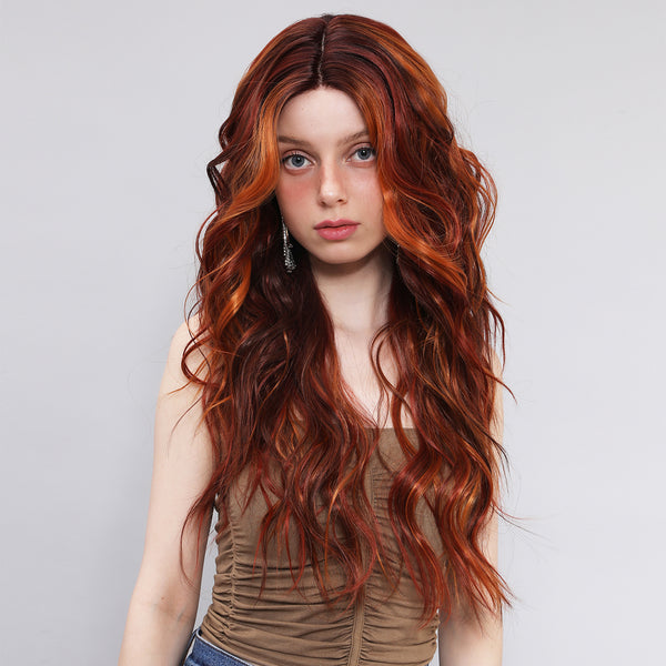 28-inch | Ombre Ginger Mixed Highlight Front T Part party wig  | SM9029
