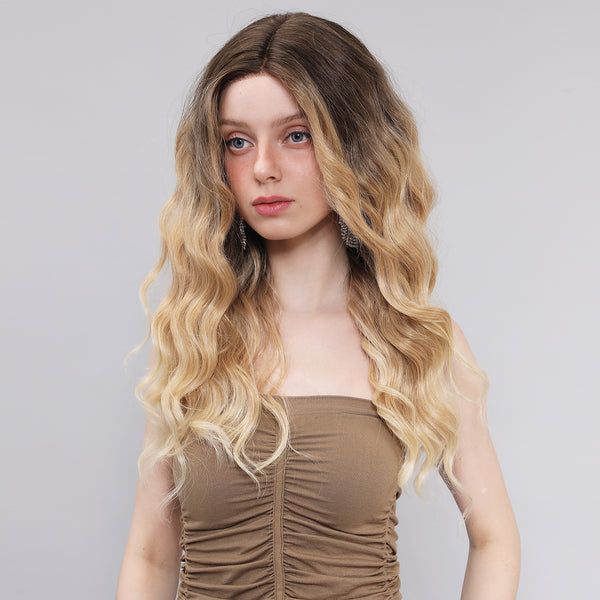 22-inch |Ombre Brown Blonde Curly T part  Lace Front Wigs | SM9221