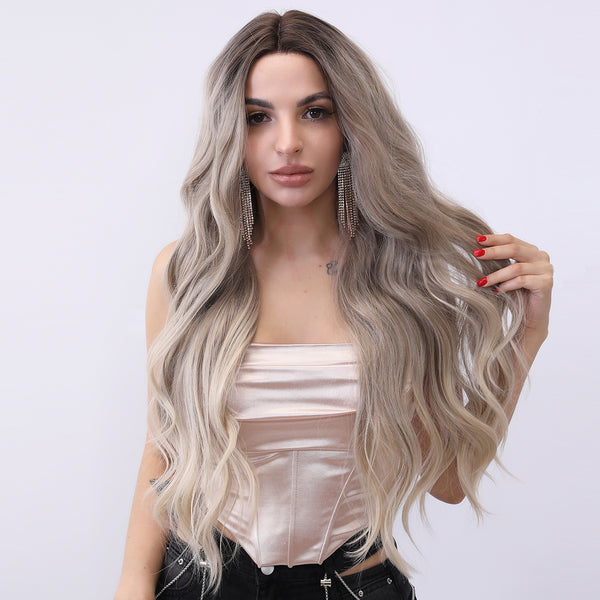 30-inch |Ombre Grey Blonde Body Wave  hair T part  Lace Front Wigs | SM9065
