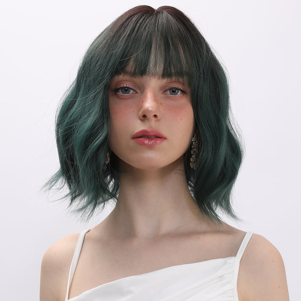 12-inch | Ombre Green Curly Bob with Bangs  | SM170-3