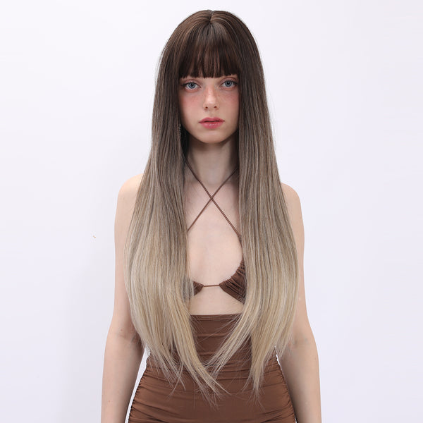 26-inch | Ombre Gold Stranght Hair with Bangs | SM7443