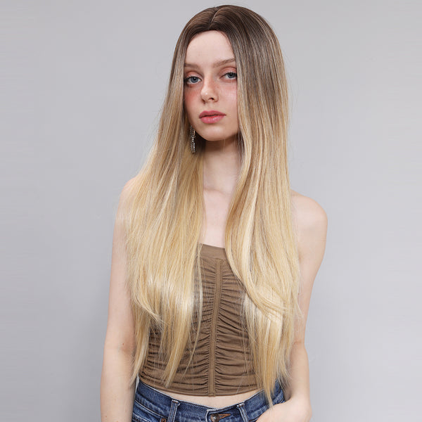 28-inch | Ombre Brown Blonde Straight Hair without Bangs |SM7516