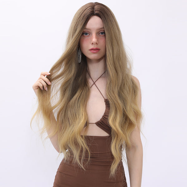 32-inch |Ombre Brown Blonde Wig| Curly Hair with hair bangs |SM7558