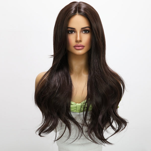 26-inch Dark Brown body wave  hair T-Part Lace Front Wigs | SM9512