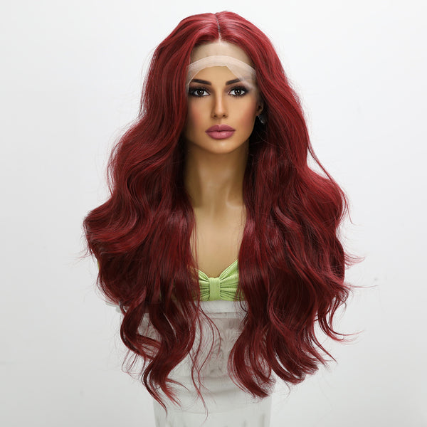 26-inch |Claret Red Body Wave  hair T part  Lace Front Wigs | SM9136