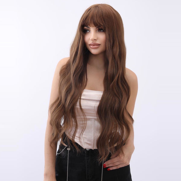 30 Inches|Brown|With Hair Bangs,Curly,Long Hair|SM7102