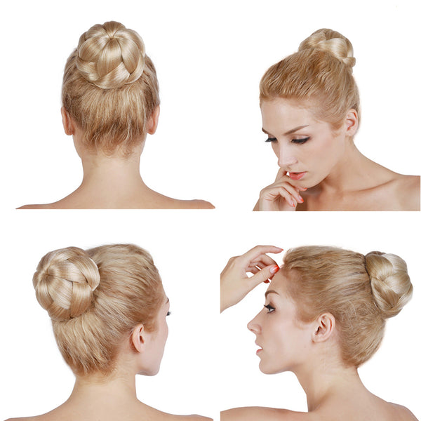 Four Color Braid Fake Hair Bun Hairpiece Extension for Women Short Hair（066）