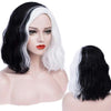 | Halloween Cosplay Daily Party Wigs | 14" Short Curly Bob Wavy Wigs | Black & White Wig |