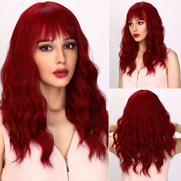 16-inch | Wine Red Body Wave with Bangs | SM6105