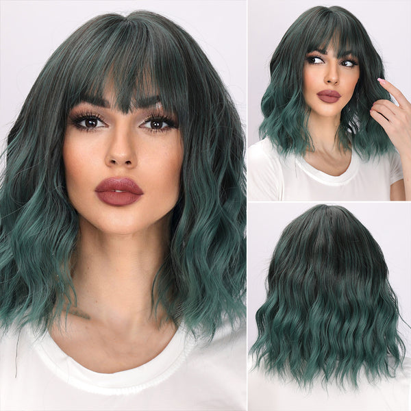 14-inch | Green Curly Bob with Bangs  | SM170-1